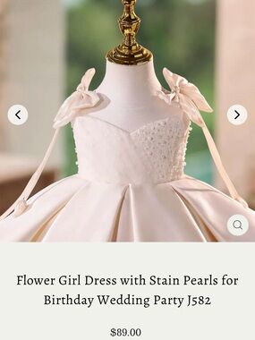 Kids Satin Flower Girl Dress with Pearl Bodice - Ivory